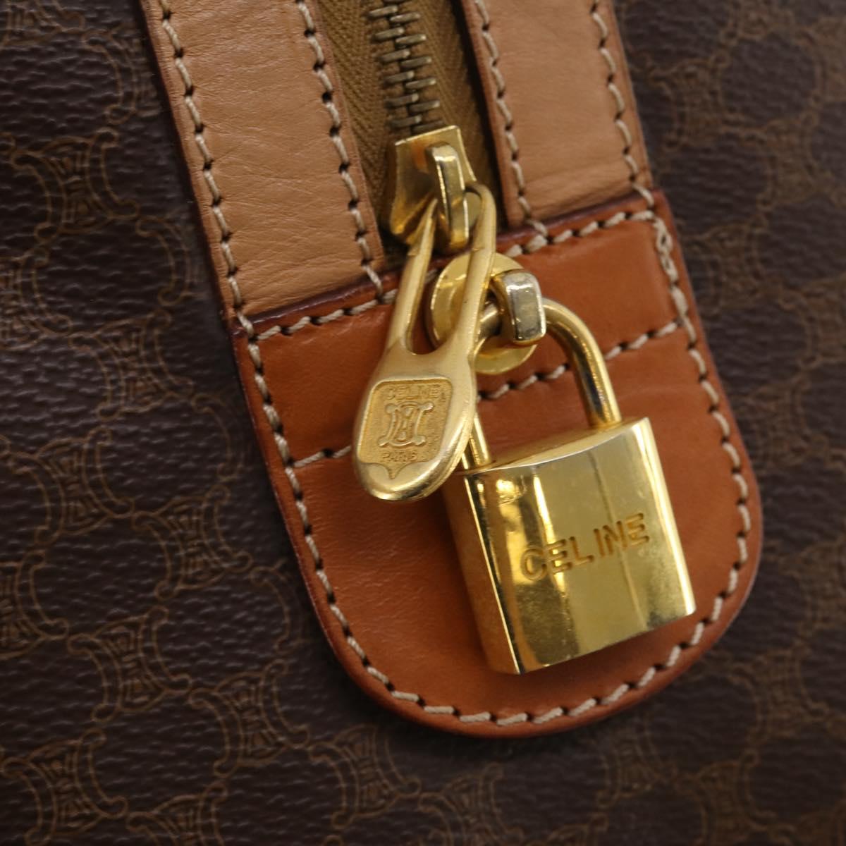 CELINE Macadam Canvas Boston Bag PVC Leather Brown Gold Auth 189325