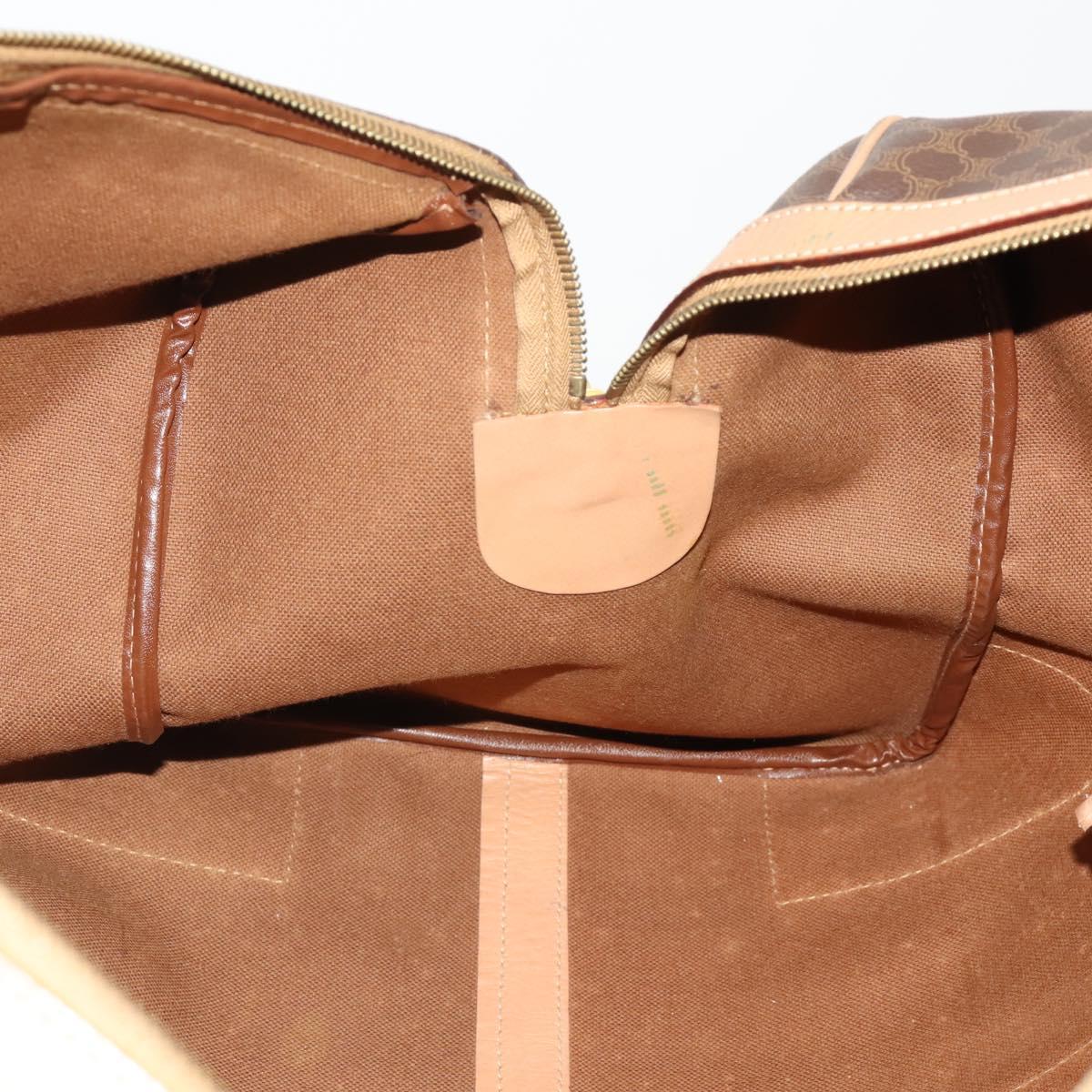 CELINE Macadam Canvas Boston Bag PVC Leather Brown Gold Auth 189325