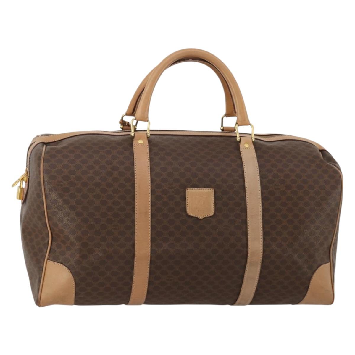 CELINE Macadam Canvas Boston Bag PVC Leather Brown Gold Auth 189325