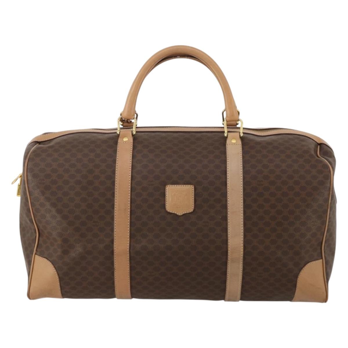 CELINE Macadam Canvas Boston Bag PVC Leather Brown Gold Auth 189325