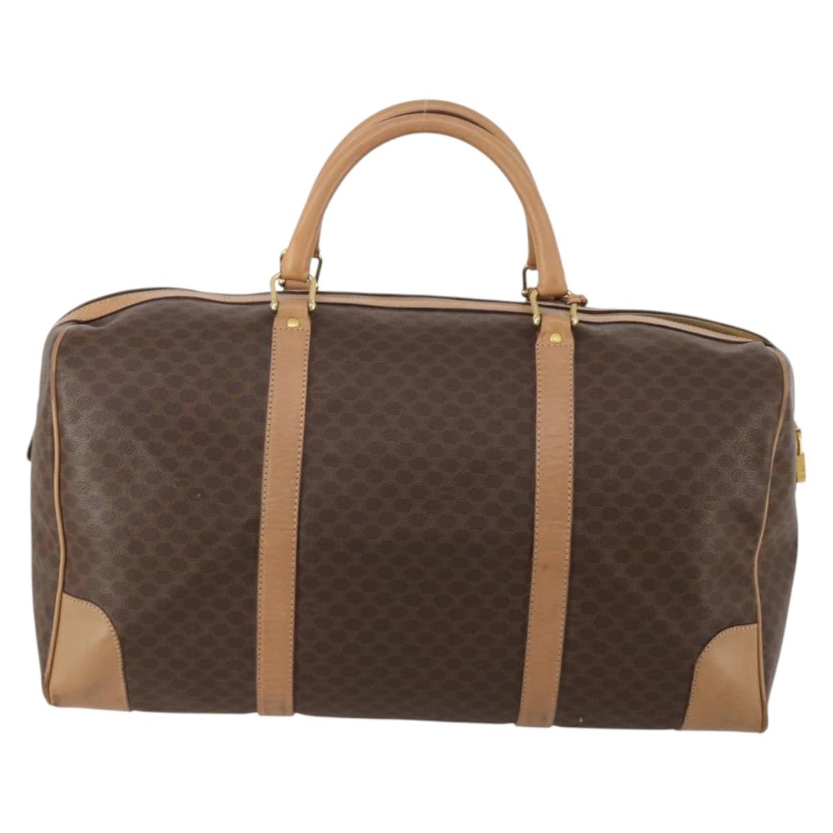 CELINE Macadam Canvas Boston Bag PVC Leather Brown Gold Auth 189325