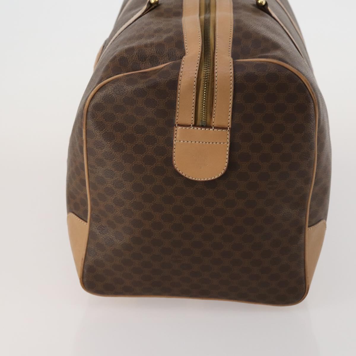 CELINE Macadam Canvas Boston Bag PVC Leather Brown Gold Auth 189325