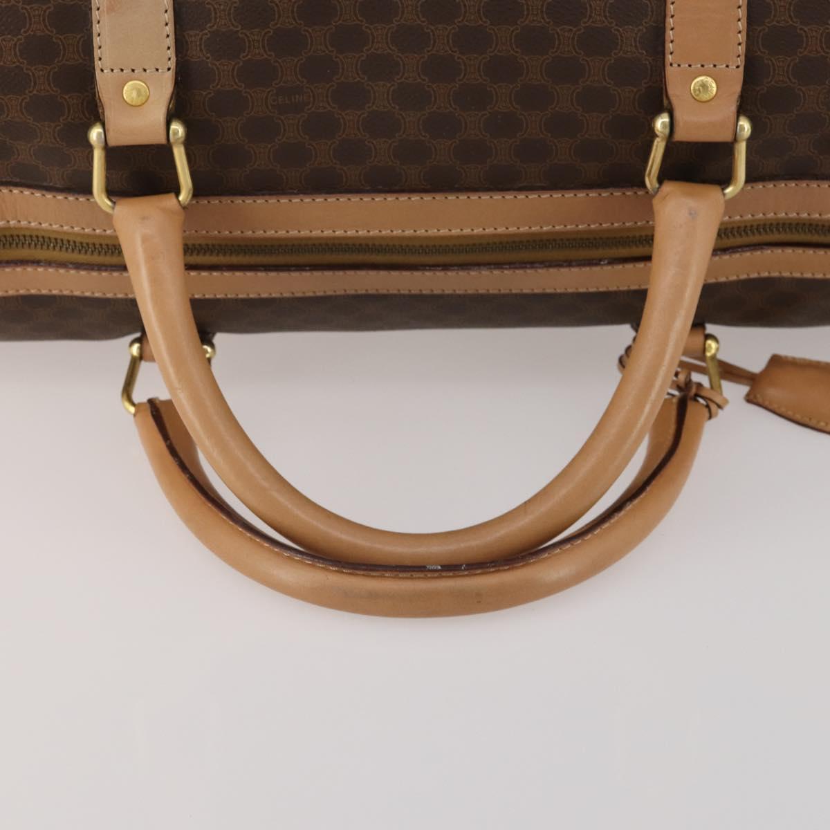 CELINE Macadam Canvas Boston Bag PVC Leather Brown Gold Auth 189325