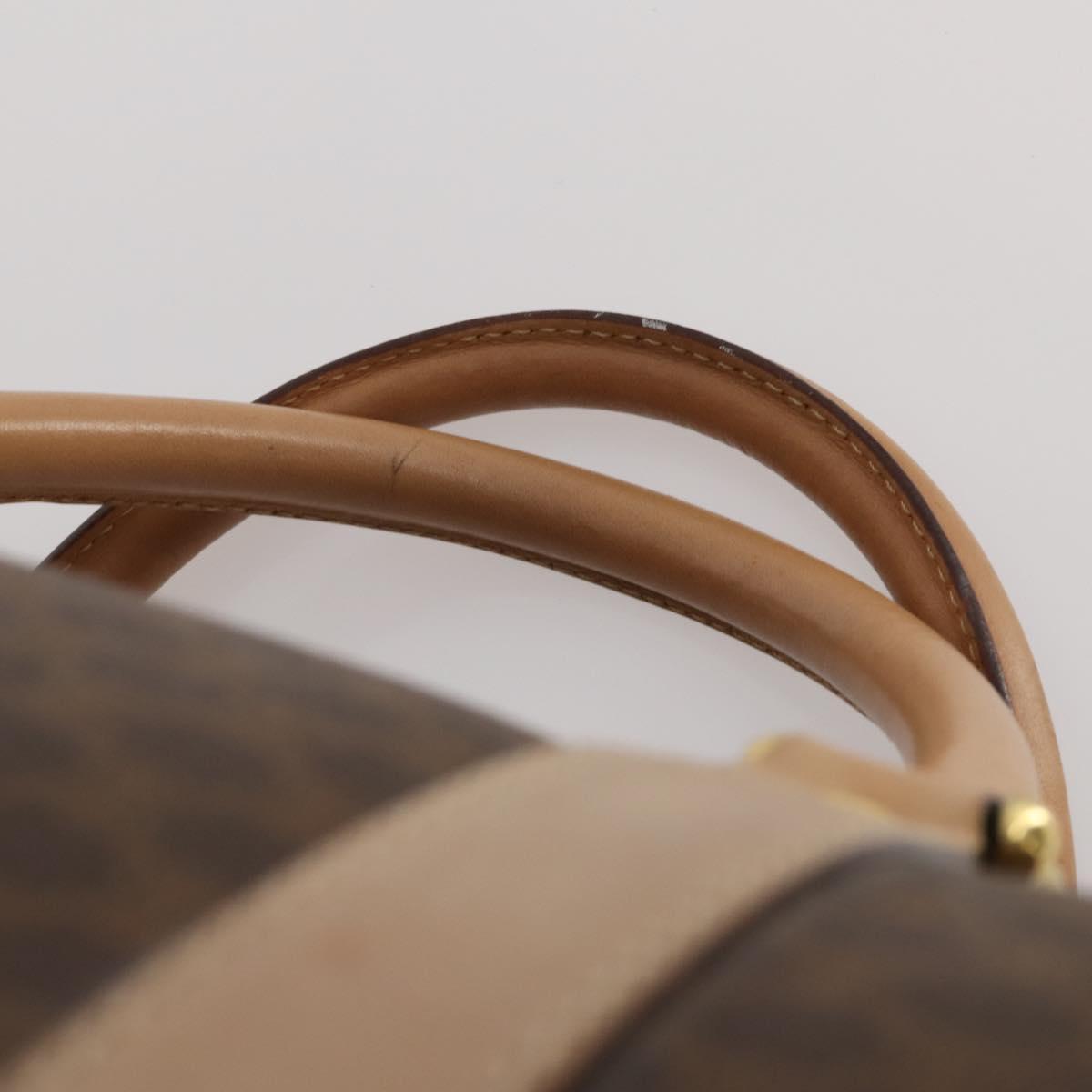 CELINE Macadam Canvas Boston Bag PVC Leather Brown Gold Auth 189325