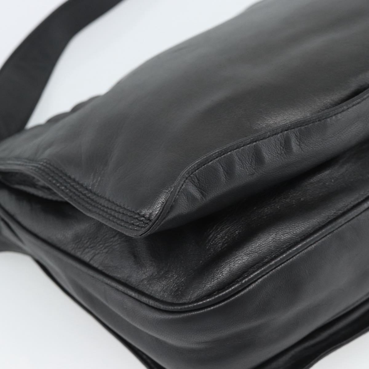 LOEWE Anagram Shoulder Bag Leather Black Gold Auth 189326