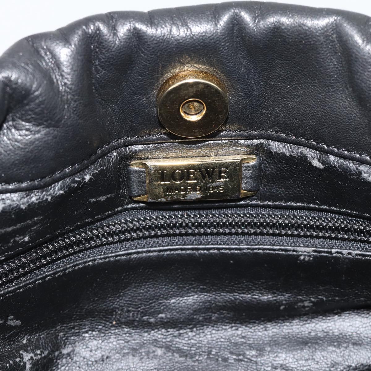 LOEWE Anagram Shoulder Bag Leather Black Gold Auth 189326