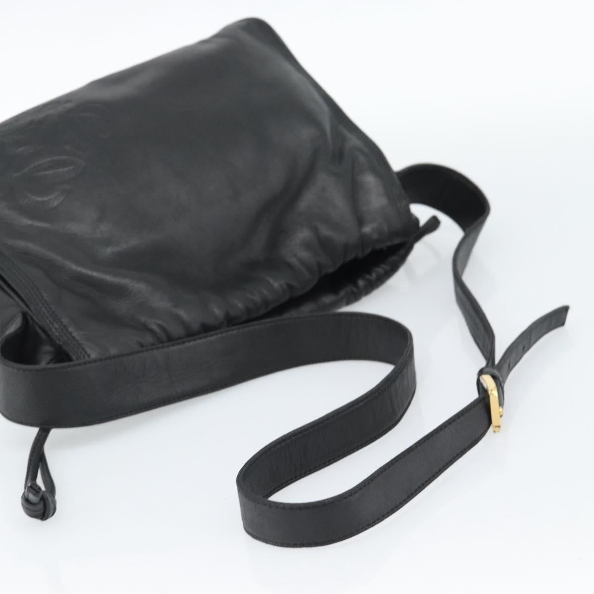 LOEWE Anagram Shoulder Bag Leather Black Gold Auth 189326