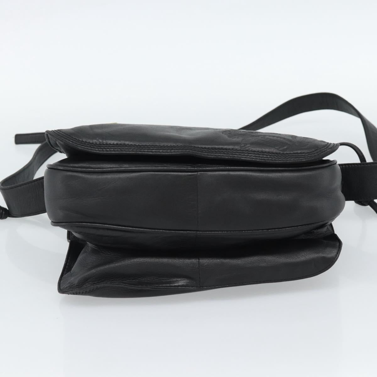 LOEWE Anagram Shoulder Bag Leather Black Gold Auth 189326