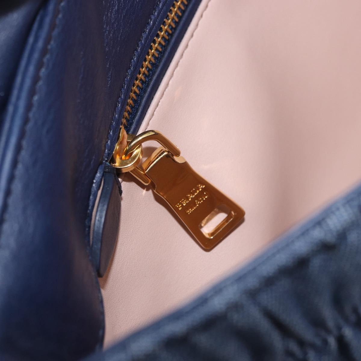 PRADA Gathered Chain Shoulder Bag Denim Blue Gold Auth 189327V