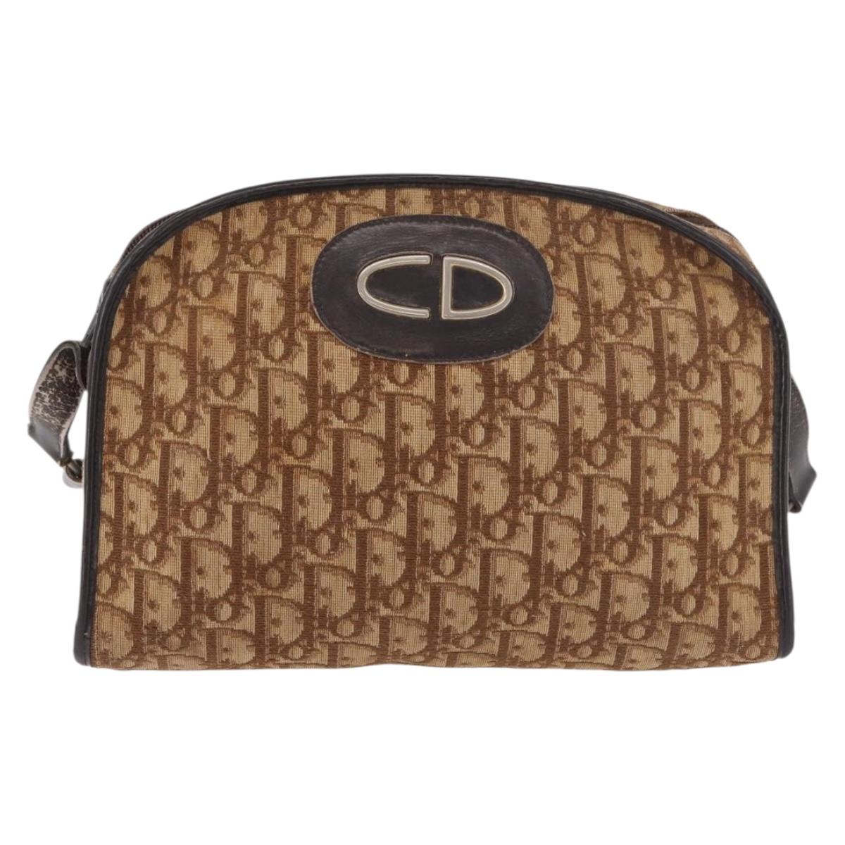 Christian Dior Trotter Canvas Shoulder Bag Beige Auth 189328