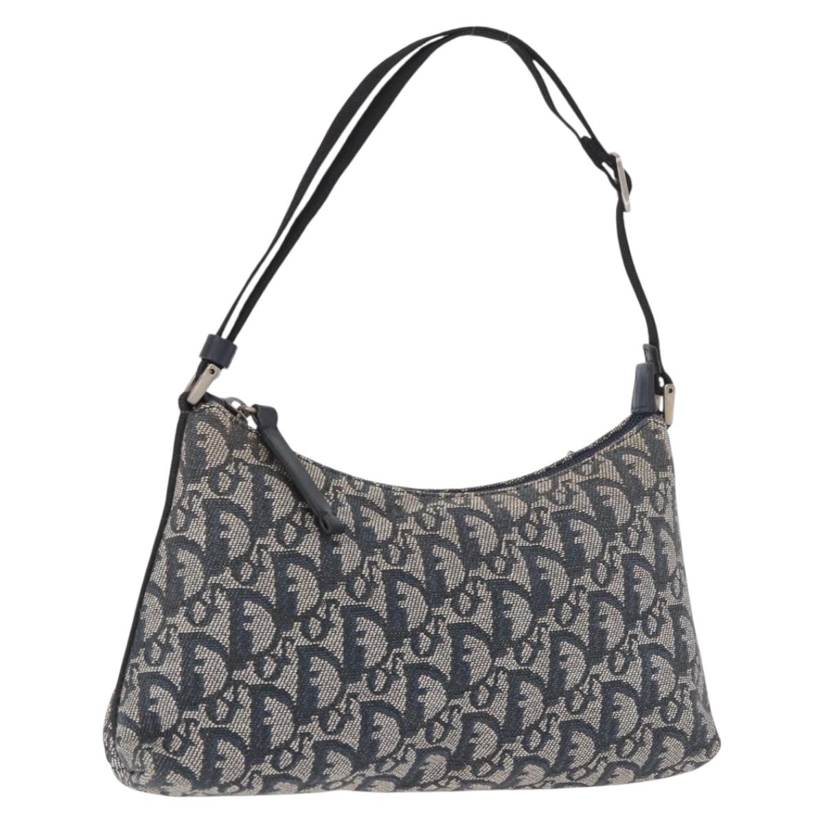 Christian Dior Trotter Canvas Accessory Pouch Navy Silver Auth 189334V