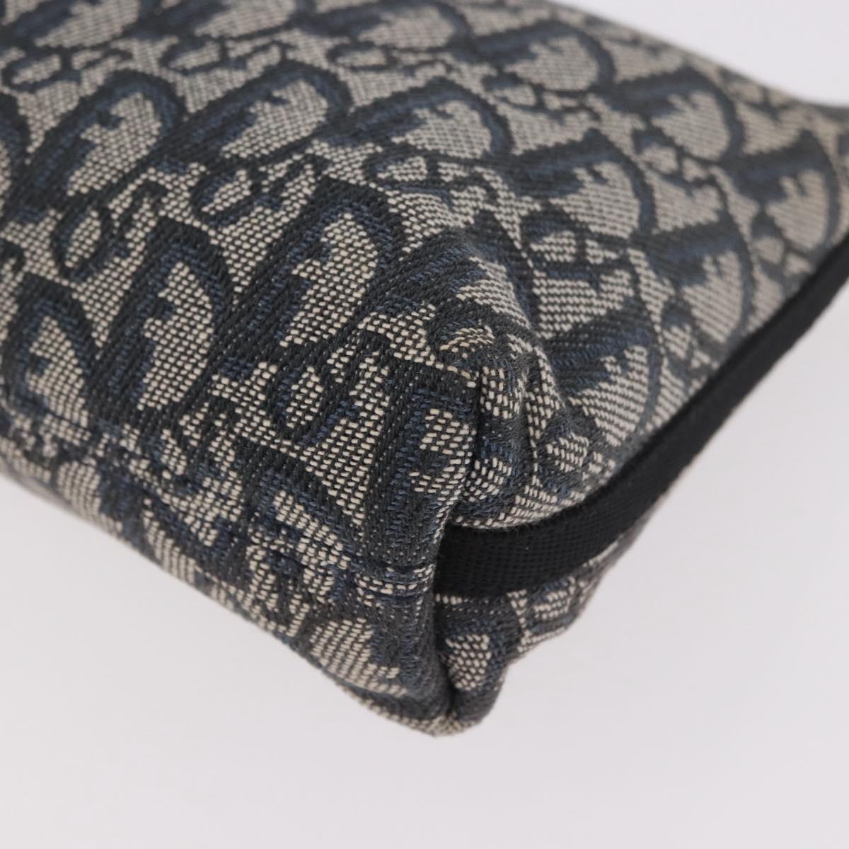 Christian Dior Trotter Canvas Accessory Pouch Navy Silver Auth 189334V
