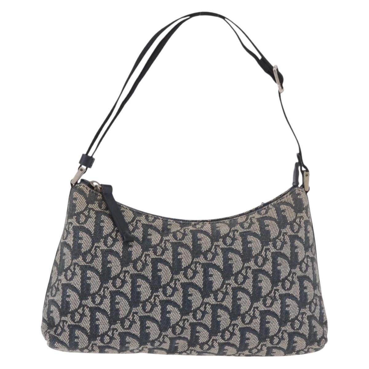 Christian Dior Trotter Canvas Accessory Pouch Navy Silver Auth 189334V
