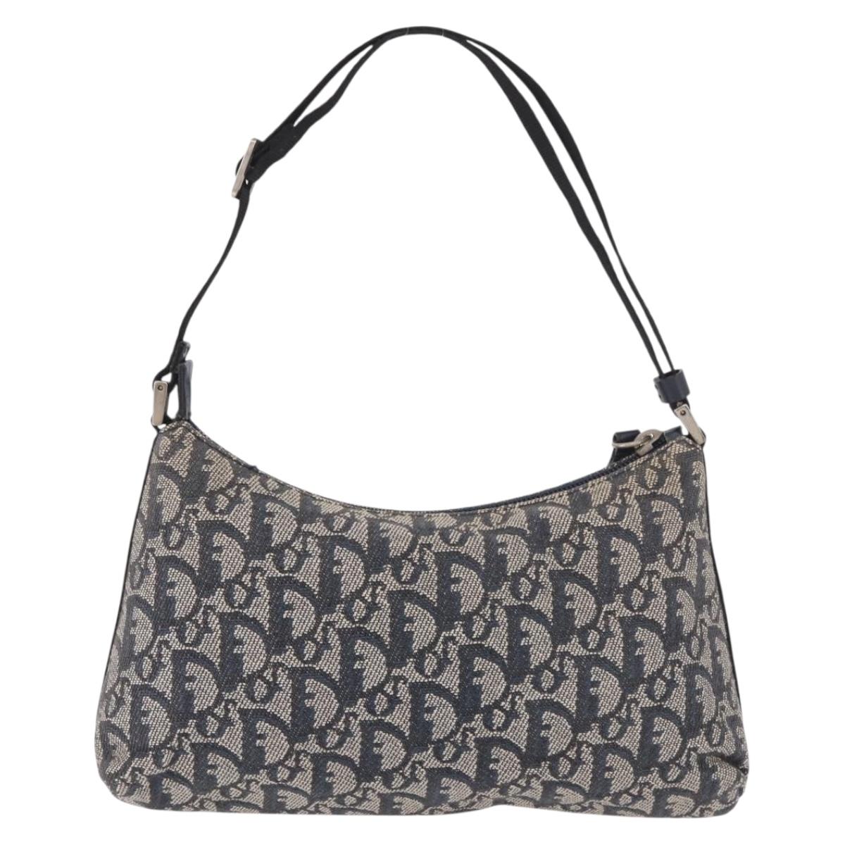 Christian Dior Trotter Canvas Accessory Pouch Navy Silver Auth 189334V