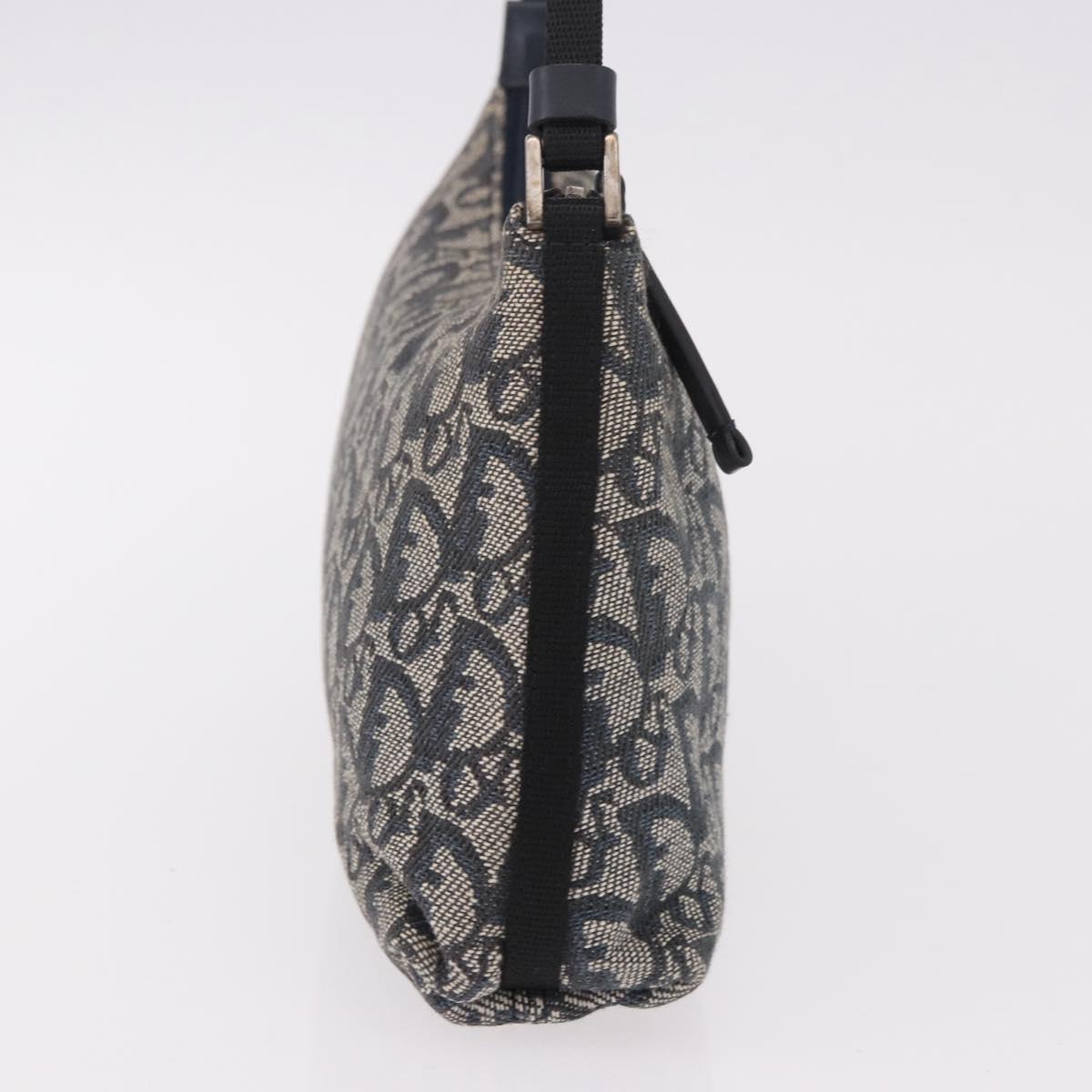 Christian Dior Trotter Canvas Accessory Pouch Navy Silver Auth 189334V