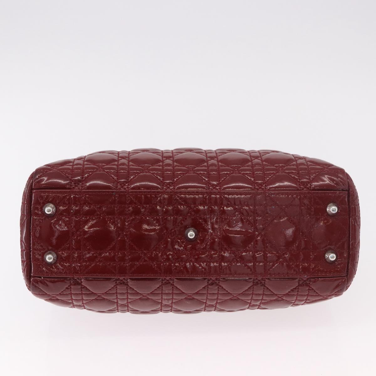 Christian Dior Lady Dior Canage Hand Bag Patent leather Red Silver Auth 189337