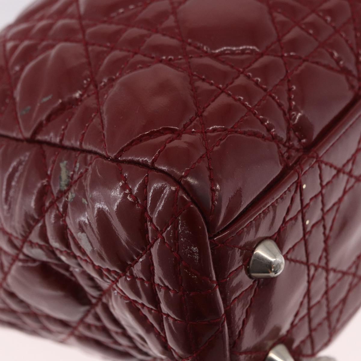 Christian Dior Lady Dior Canage Hand Bag Patent leather Red Silver Auth 189337