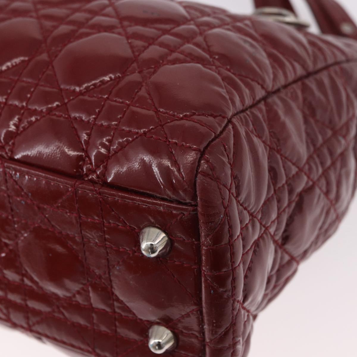 Christian Dior Lady Dior Canage Hand Bag Patent leather Red Silver Auth 189337