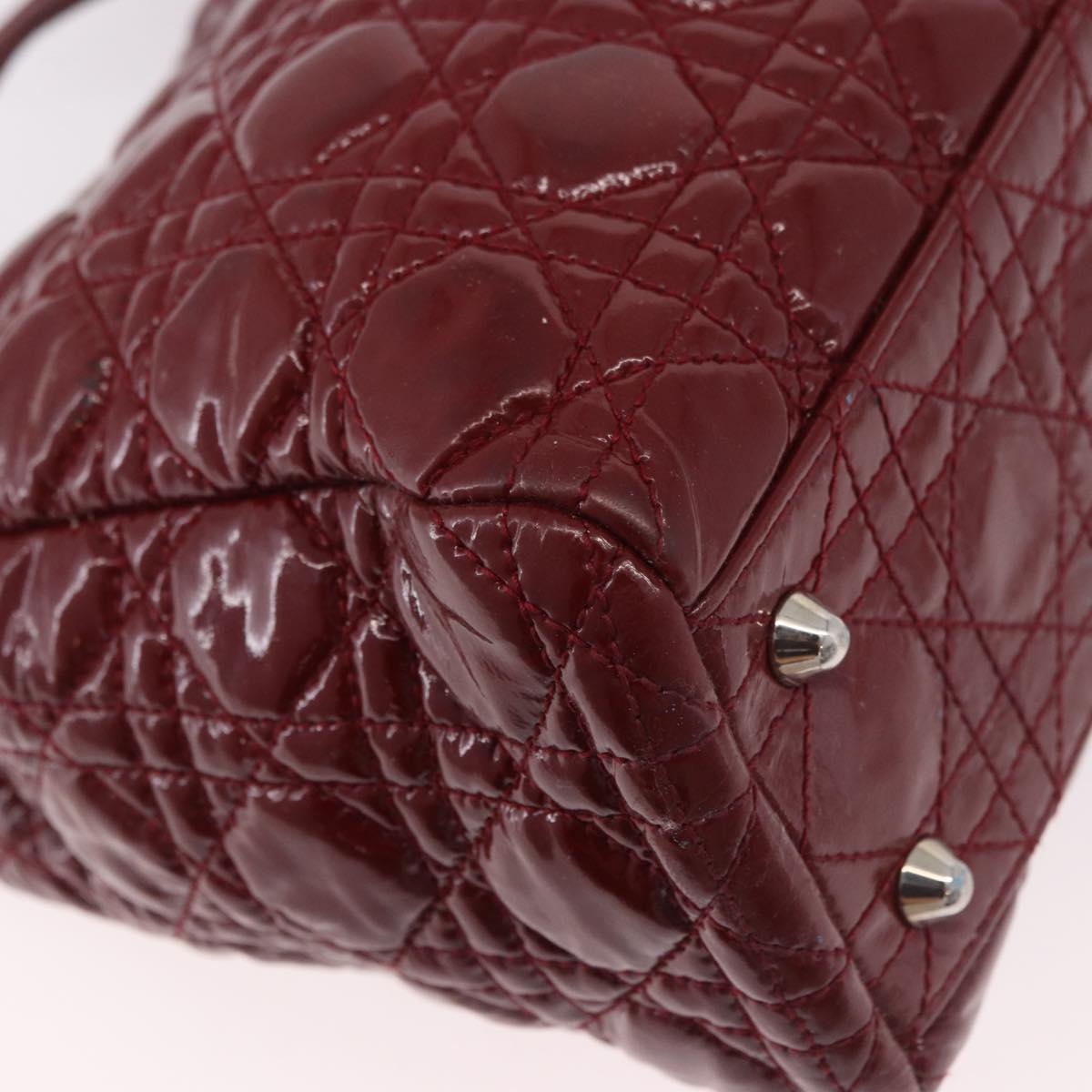 Christian Dior Lady Dior Canage Hand Bag Patent leather Red Silver Auth 189337