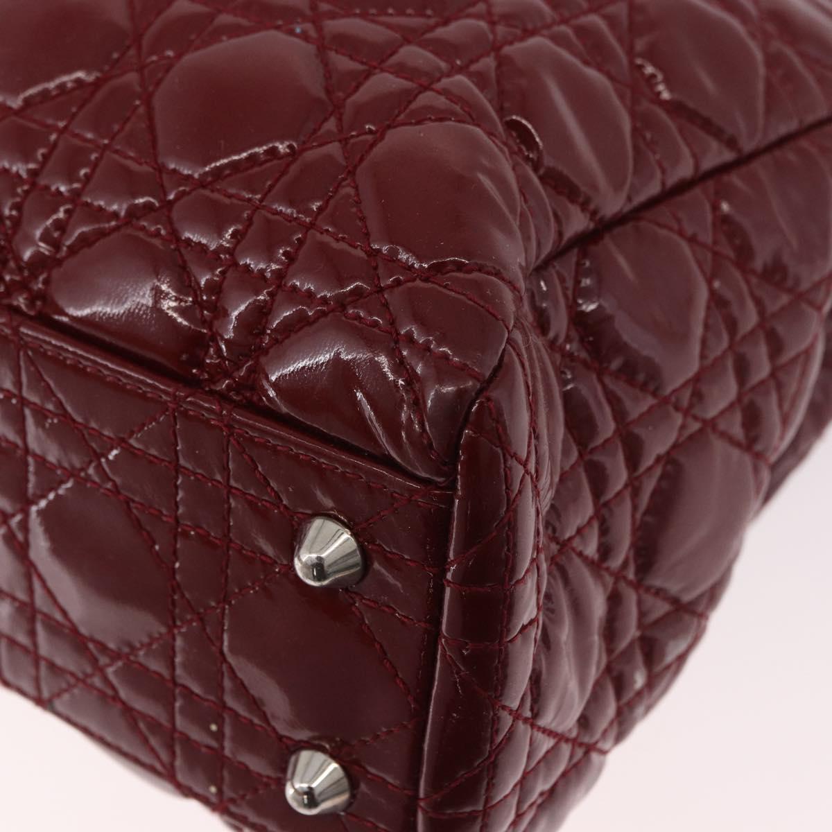 Christian Dior Lady Dior Canage Hand Bag Patent leather Red Silver Auth 189337