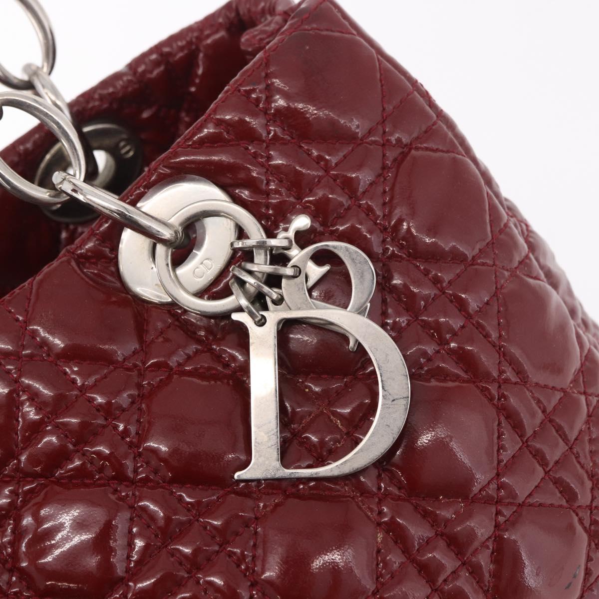 Christian Dior Lady Dior Canage Hand Bag Patent leather Red Silver Auth 189337