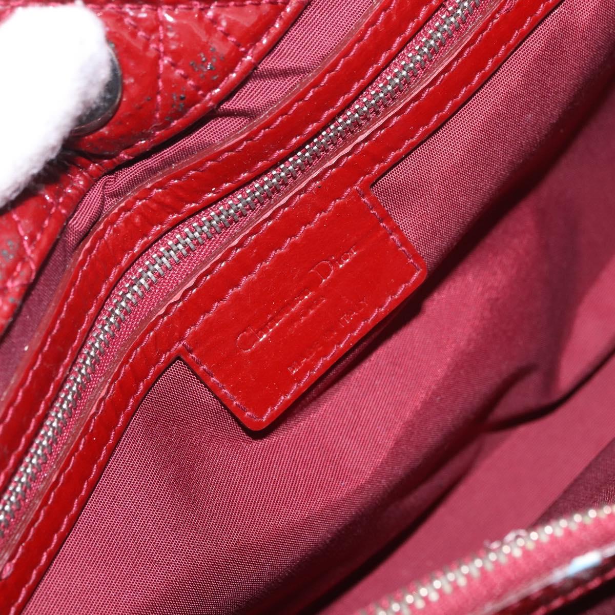 Christian Dior Lady Dior Canage Hand Bag Patent leather Red Silver Auth 189337