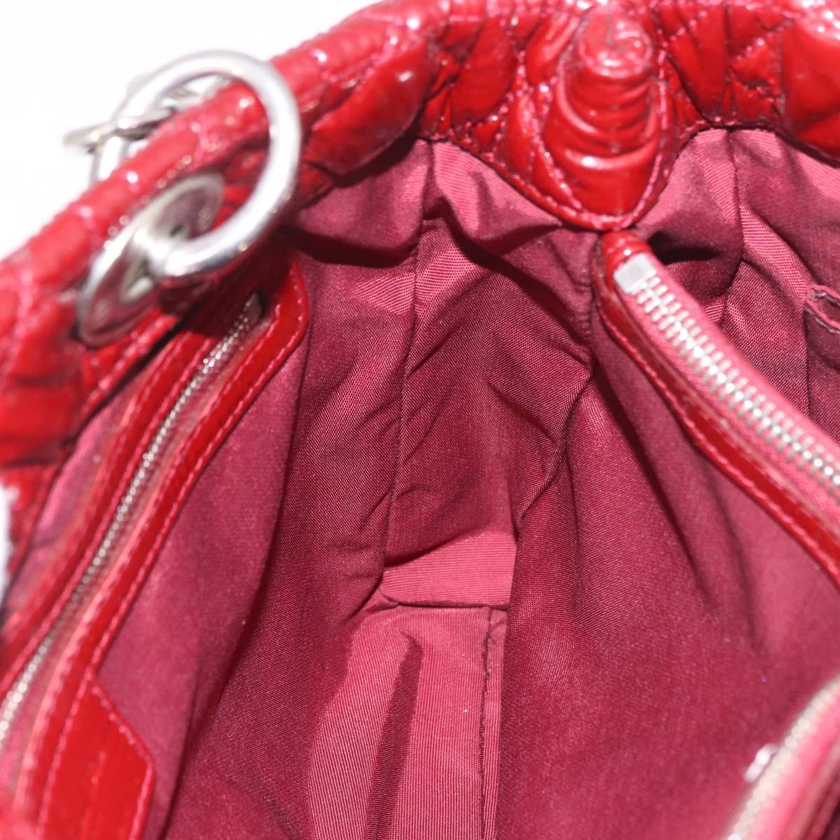 Christian Dior Lady Dior Canage Hand Bag Patent leather Red Silver Auth 189337