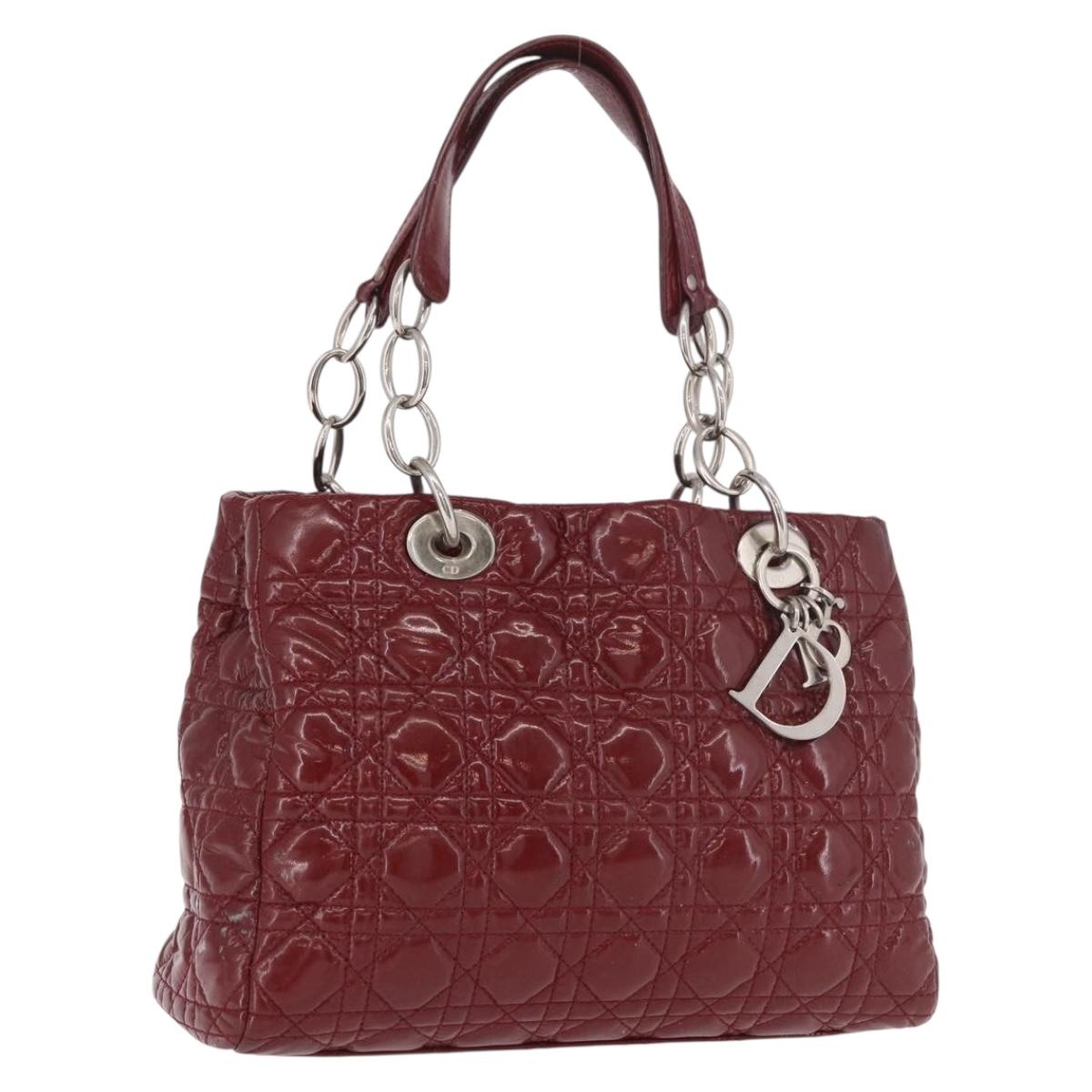 Christian Dior Lady Dior Canage Hand Bag Patent leather Red Silver Auth 189337
