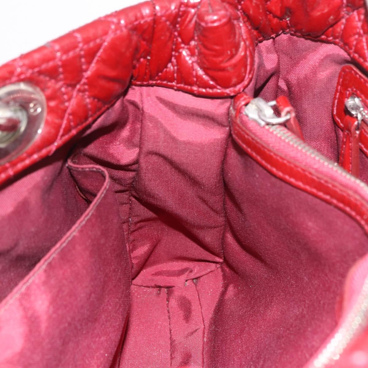 Christian Dior Lady Dior Canage Hand Bag Patent leather Red Silver Auth 189337