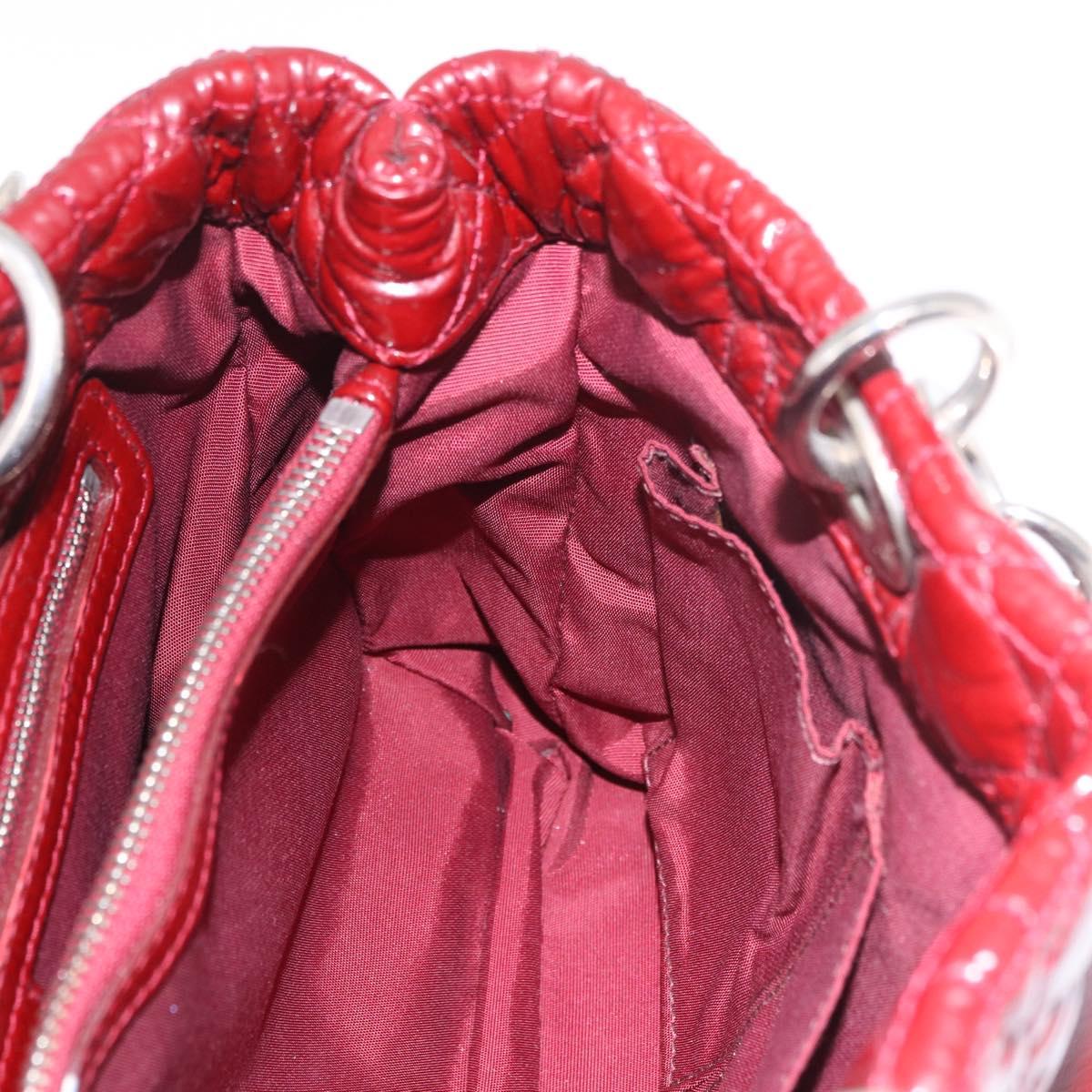Christian Dior Lady Dior Canage Hand Bag Patent leather Red Silver Auth 189337