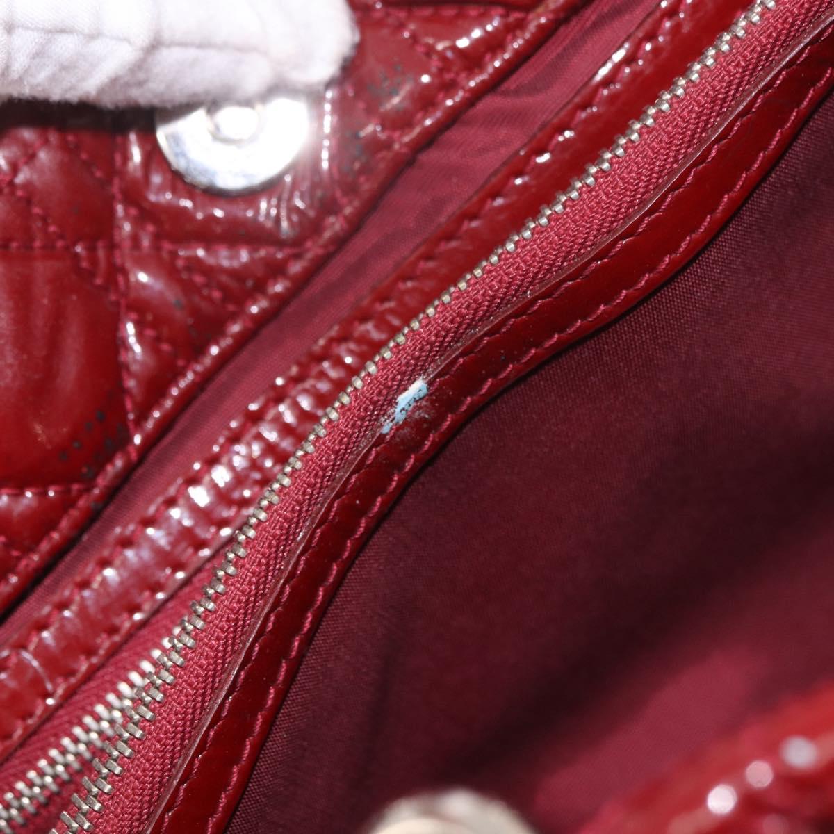 Christian Dior Lady Dior Canage Hand Bag Patent leather Red Silver Auth 189337
