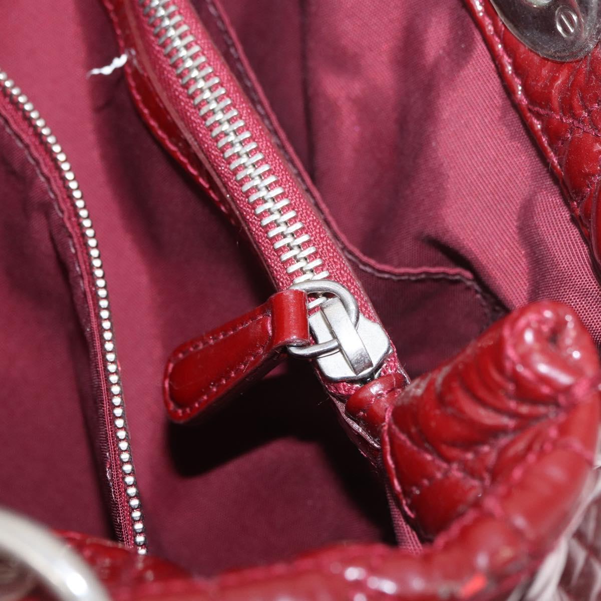 Christian Dior Lady Dior Canage Hand Bag Patent leather Red Silver Auth 189337