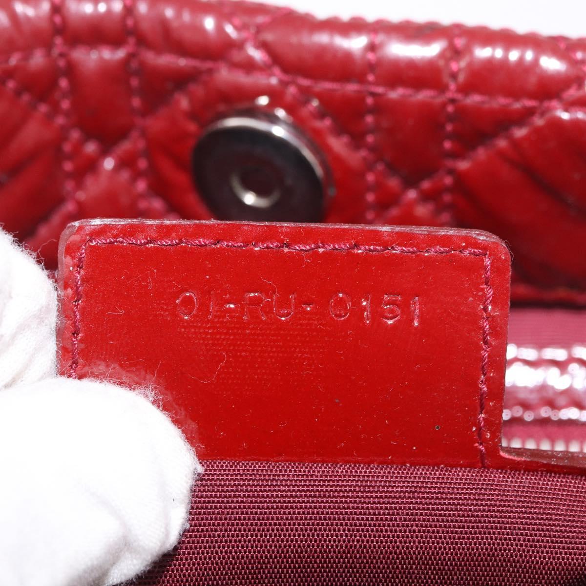 Christian Dior Lady Dior Canage Hand Bag Patent leather Red Silver Auth 189337
