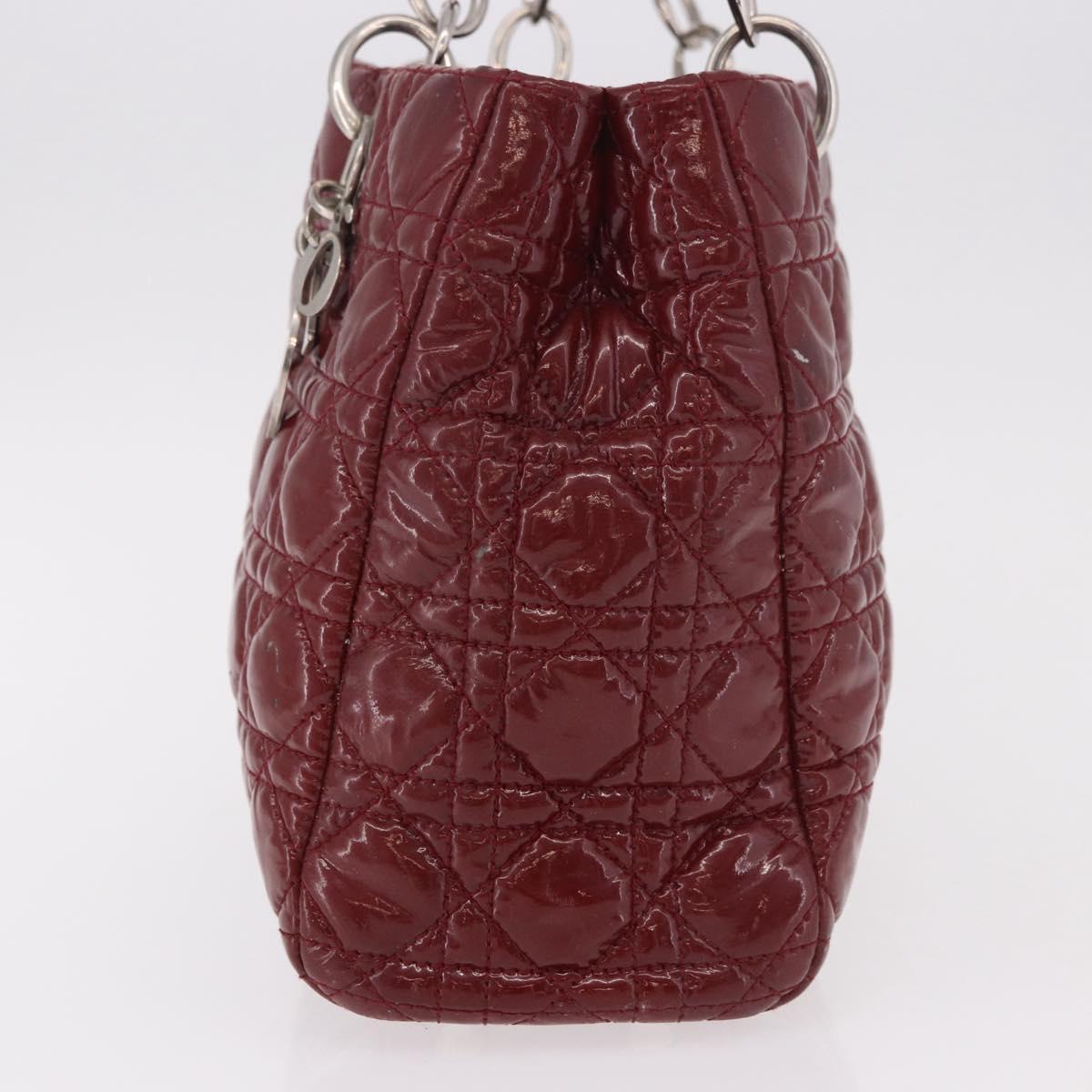 Christian Dior Lady Dior Canage Hand Bag Patent leather Red Silver Auth 189337