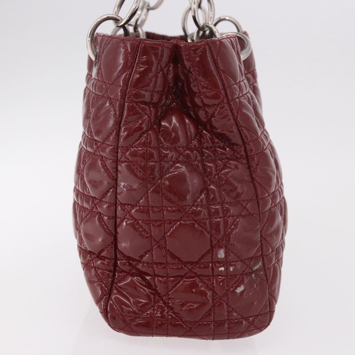 Christian Dior Lady Dior Canage Hand Bag Patent leather Red Silver Auth 189337