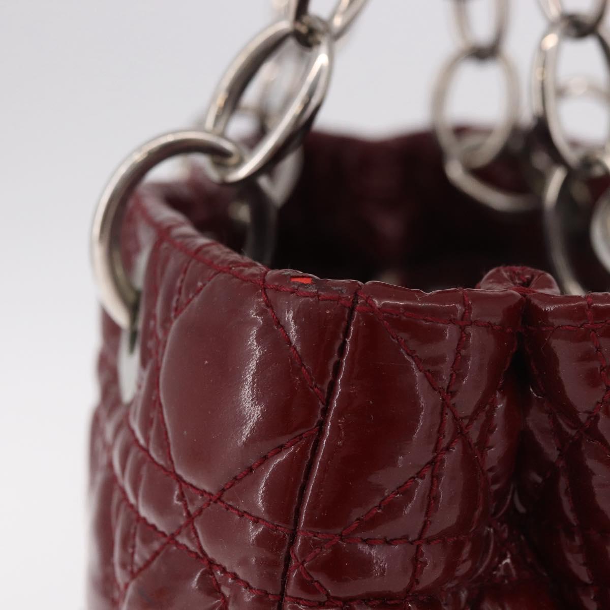Christian Dior Lady Dior Canage Hand Bag Patent leather Red Silver Auth 189337