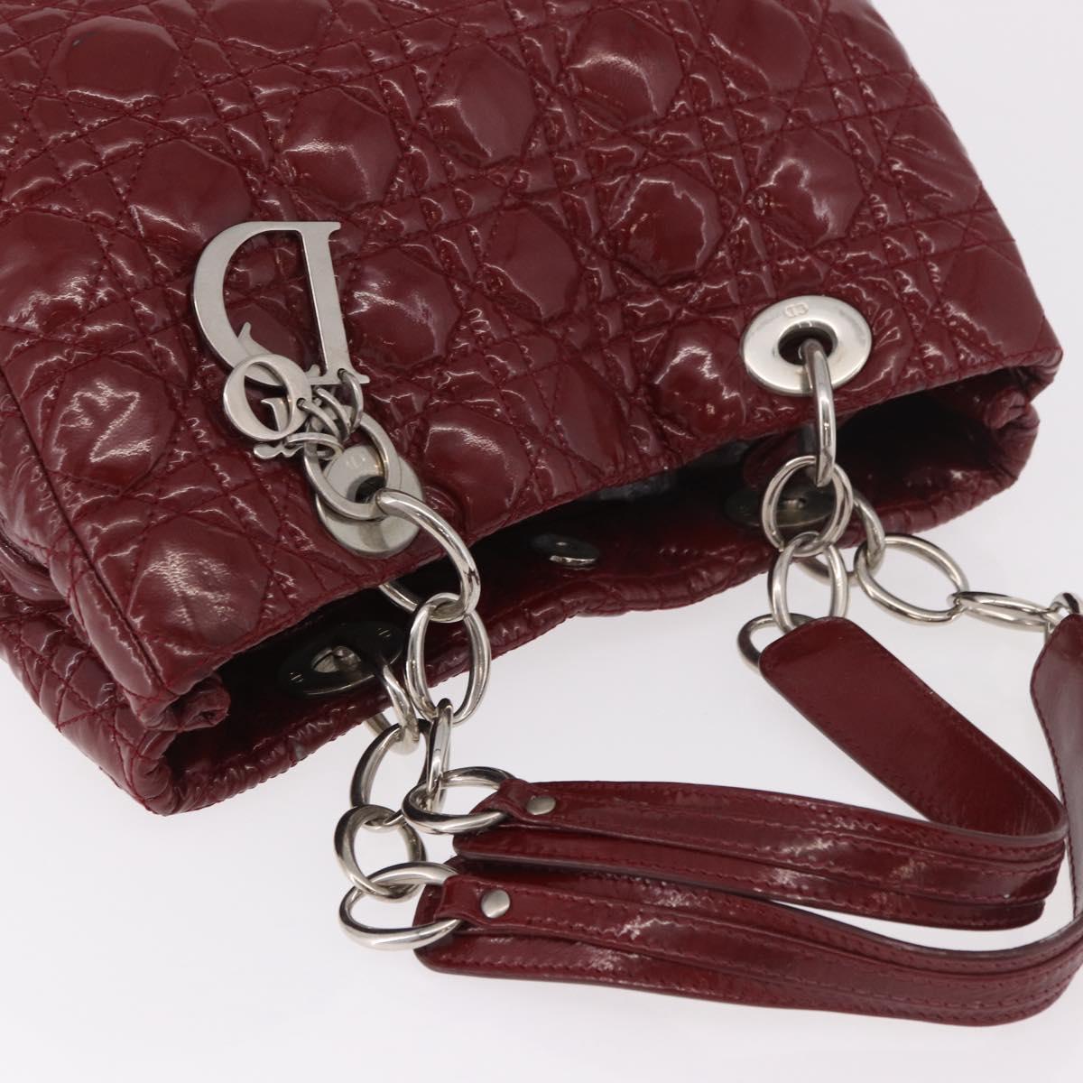 Christian Dior Lady Dior Canage Hand Bag Patent leather Red Silver Auth 189337