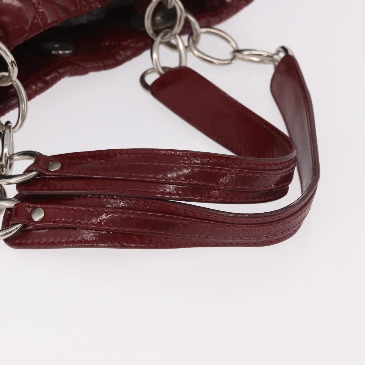 Christian Dior Lady Dior Canage Hand Bag Patent leather Red Silver Auth 189337