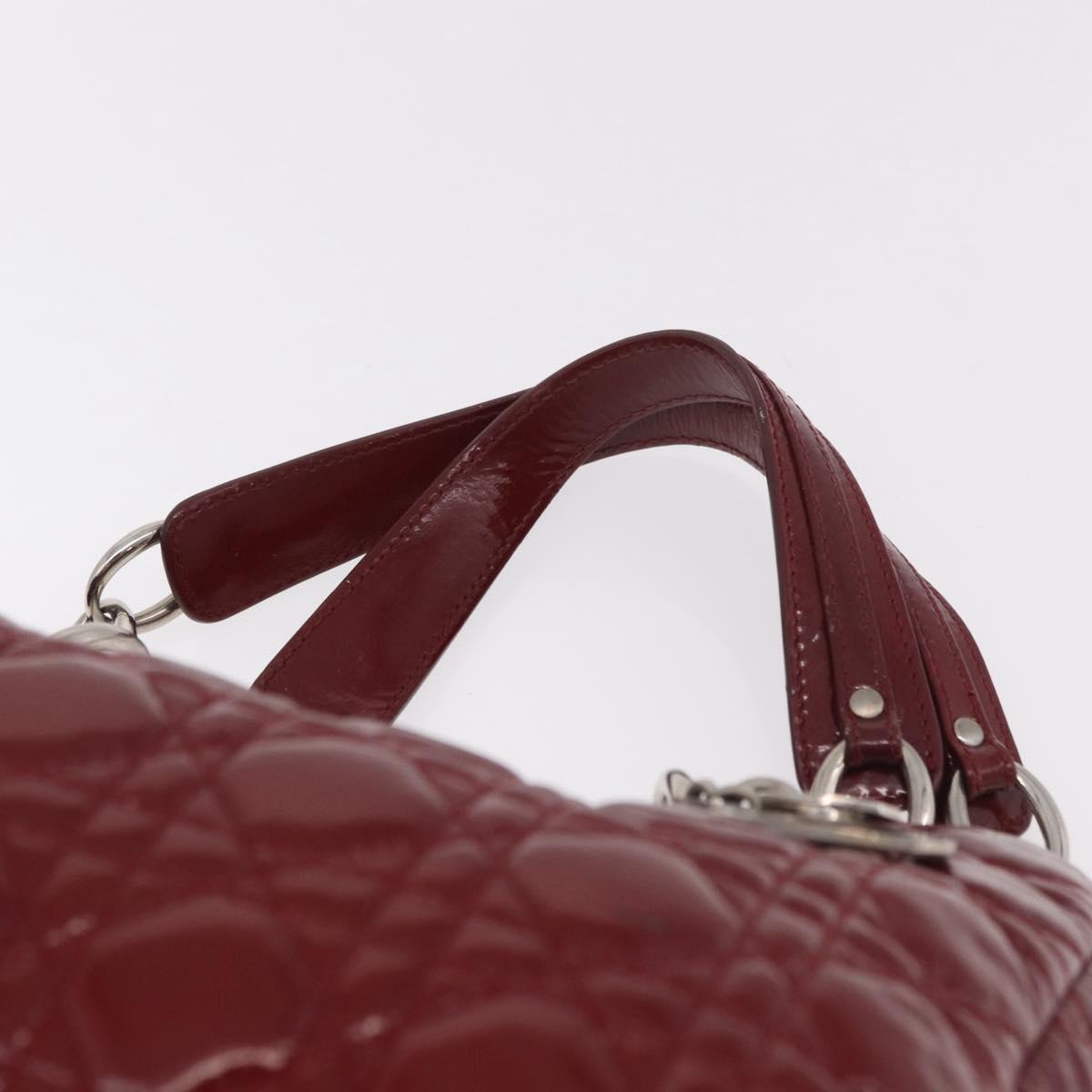 Christian Dior Lady Dior Canage Hand Bag Patent leather Red Silver Auth 189337