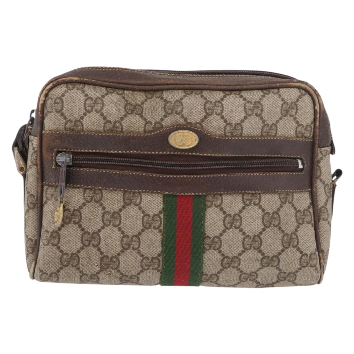 GUCCI GG Supreme Web Sherry Line Shoulder Bag PVC Beige Red 010 378 Auth 189338