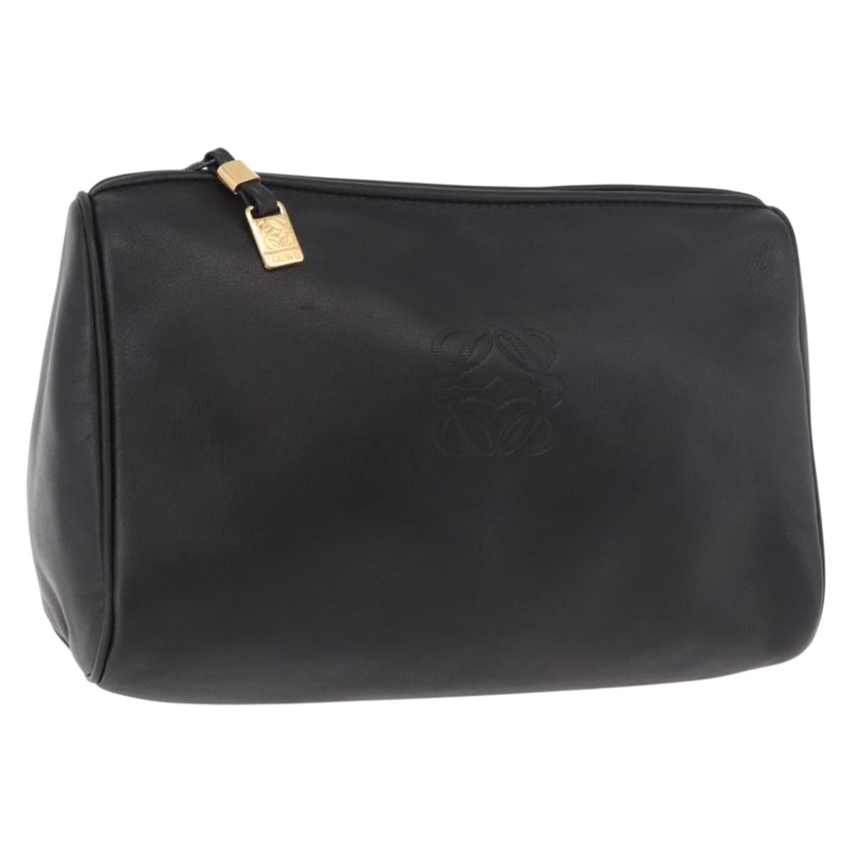 LOEWE Anagram Clutch Bag Leather Black Gold Auth 189343A