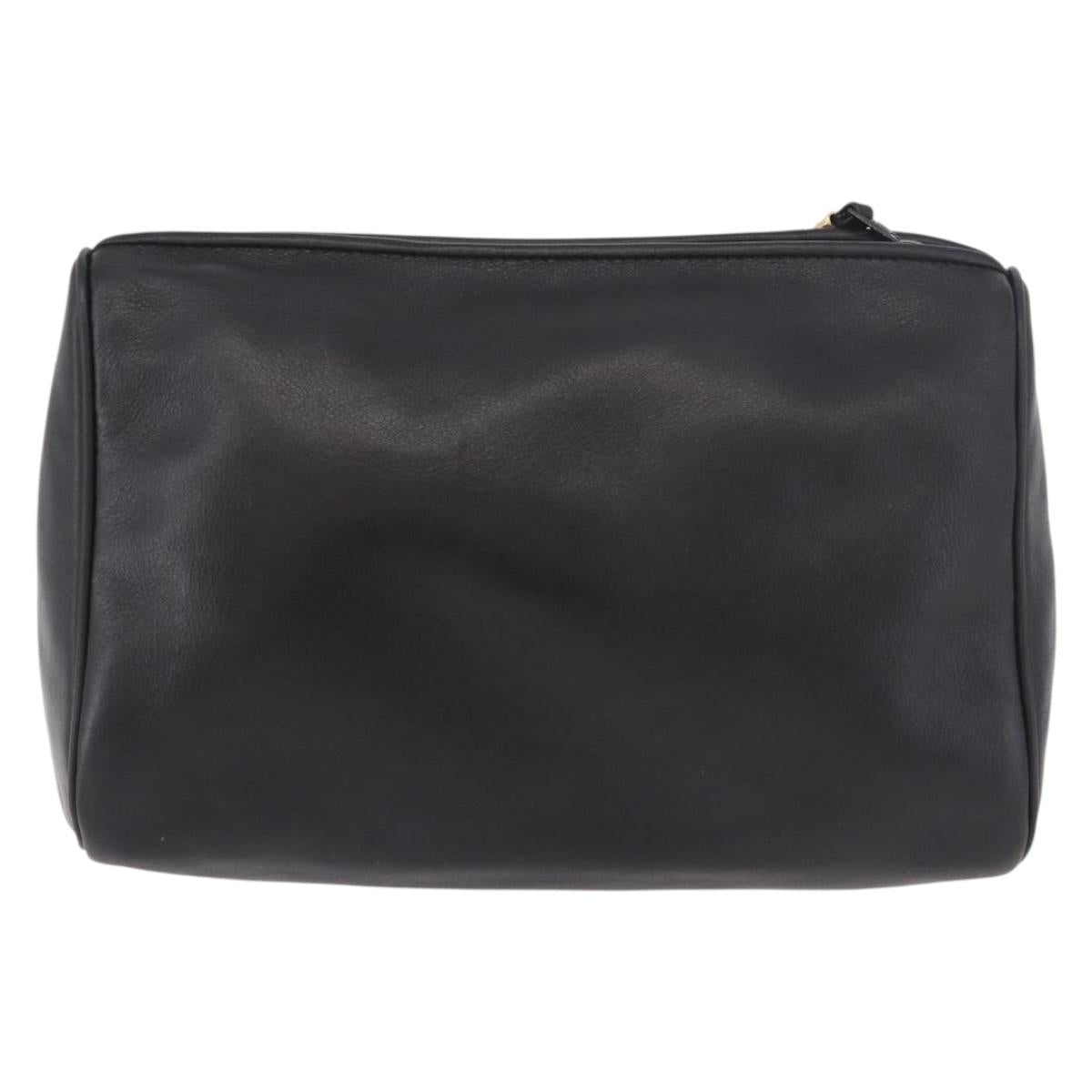 LOEWE Anagram Clutch Bag Leather Black Gold Auth 189343A