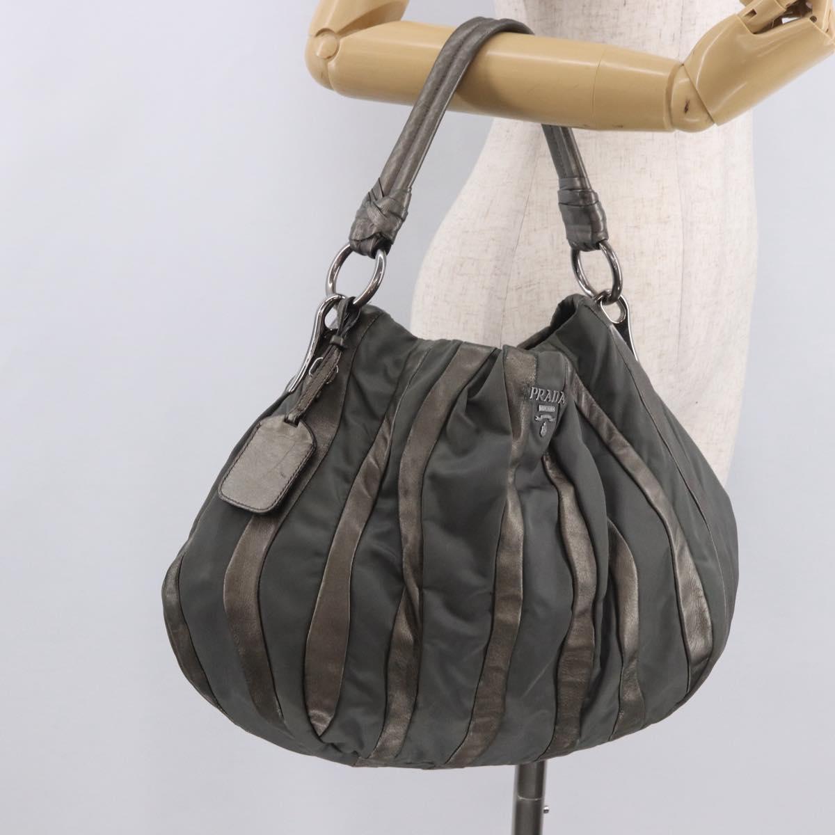 PRADA Shoulder Bag Nylon Green Silver Auth 189344A