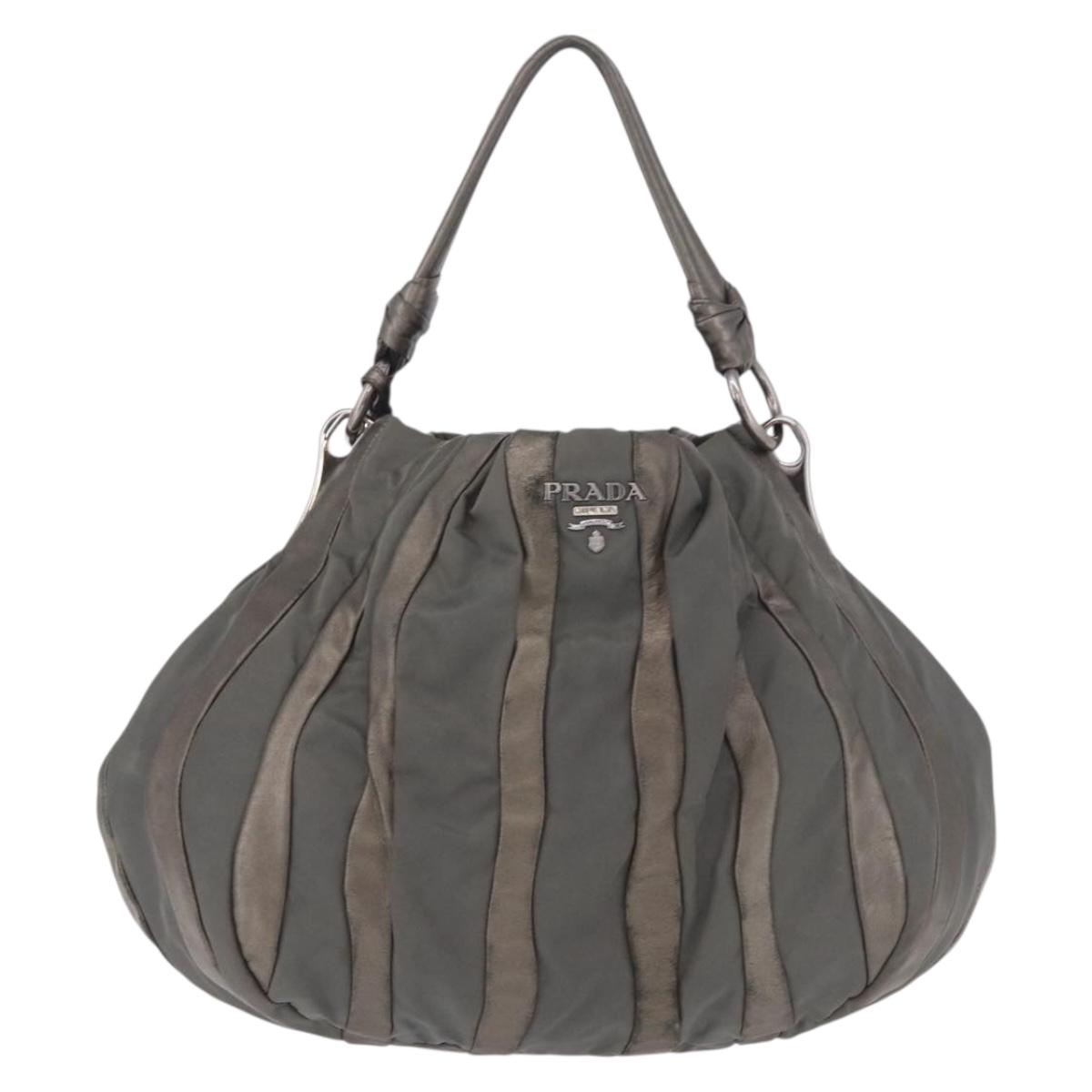PRADA Shoulder Bag Nylon Green Silver Auth 189344A