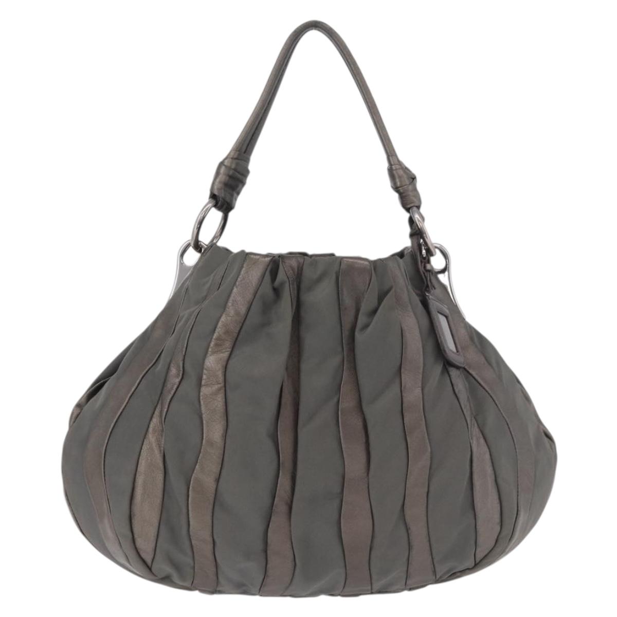 PRADA Shoulder Bag Nylon Green Silver Auth 189344A