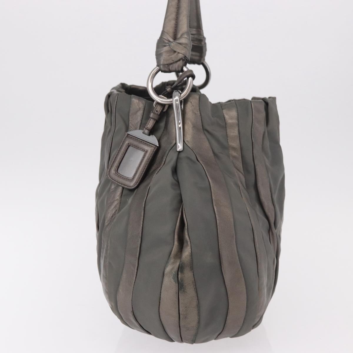 PRADA Shoulder Bag Nylon Green Silver Auth 189344A