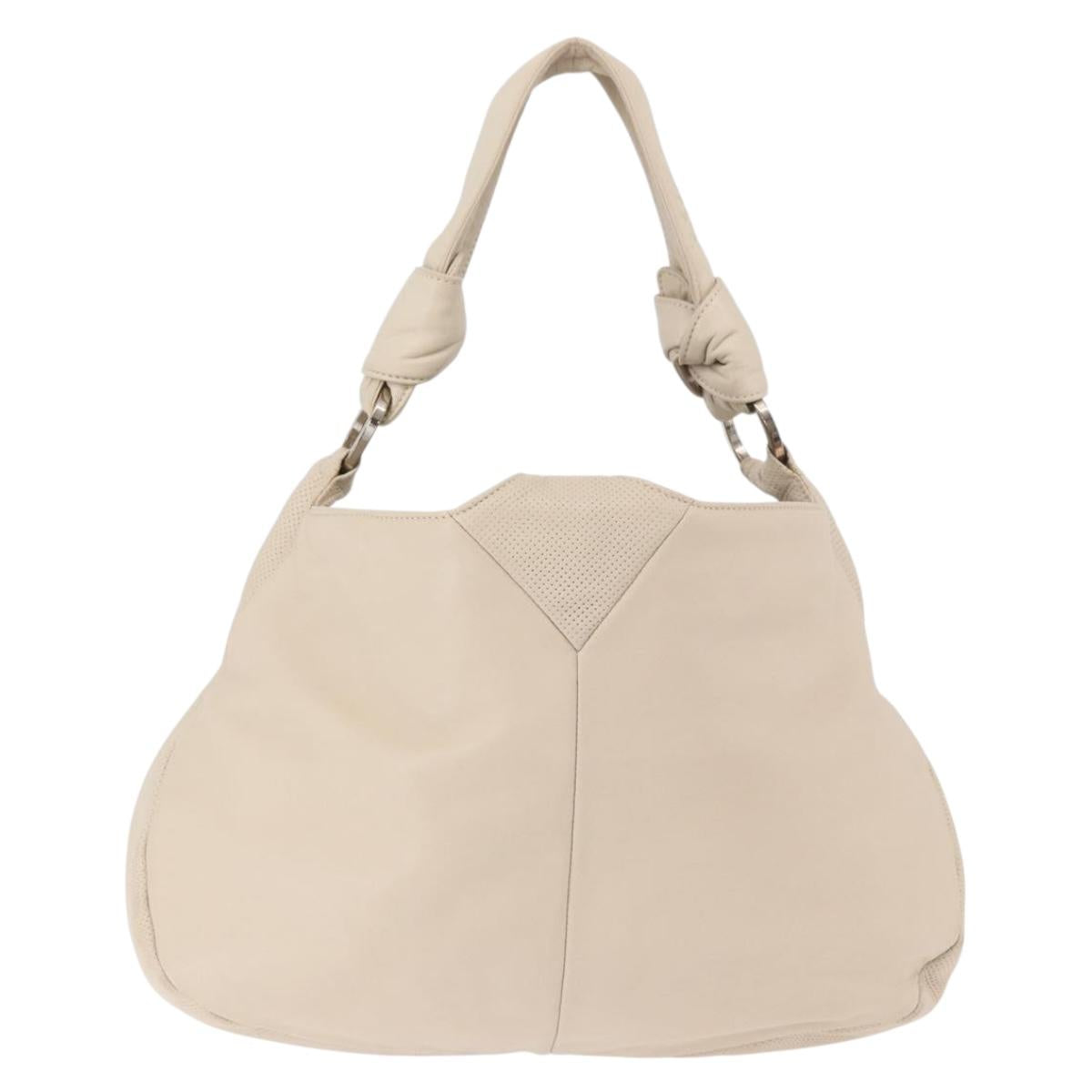 LOEWE Shoulder Bag Leather Ivory Gold Auth 189347A