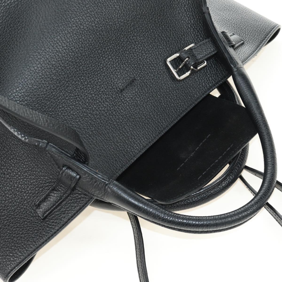 CELINE Big bag Small Hand Bag Leather Black Silver Auth 189349SAM