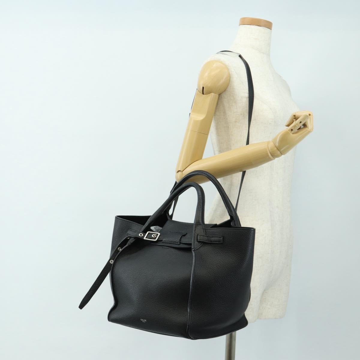 CELINE Big bag Small Hand Bag Leather Black Silver Auth 189349SAM