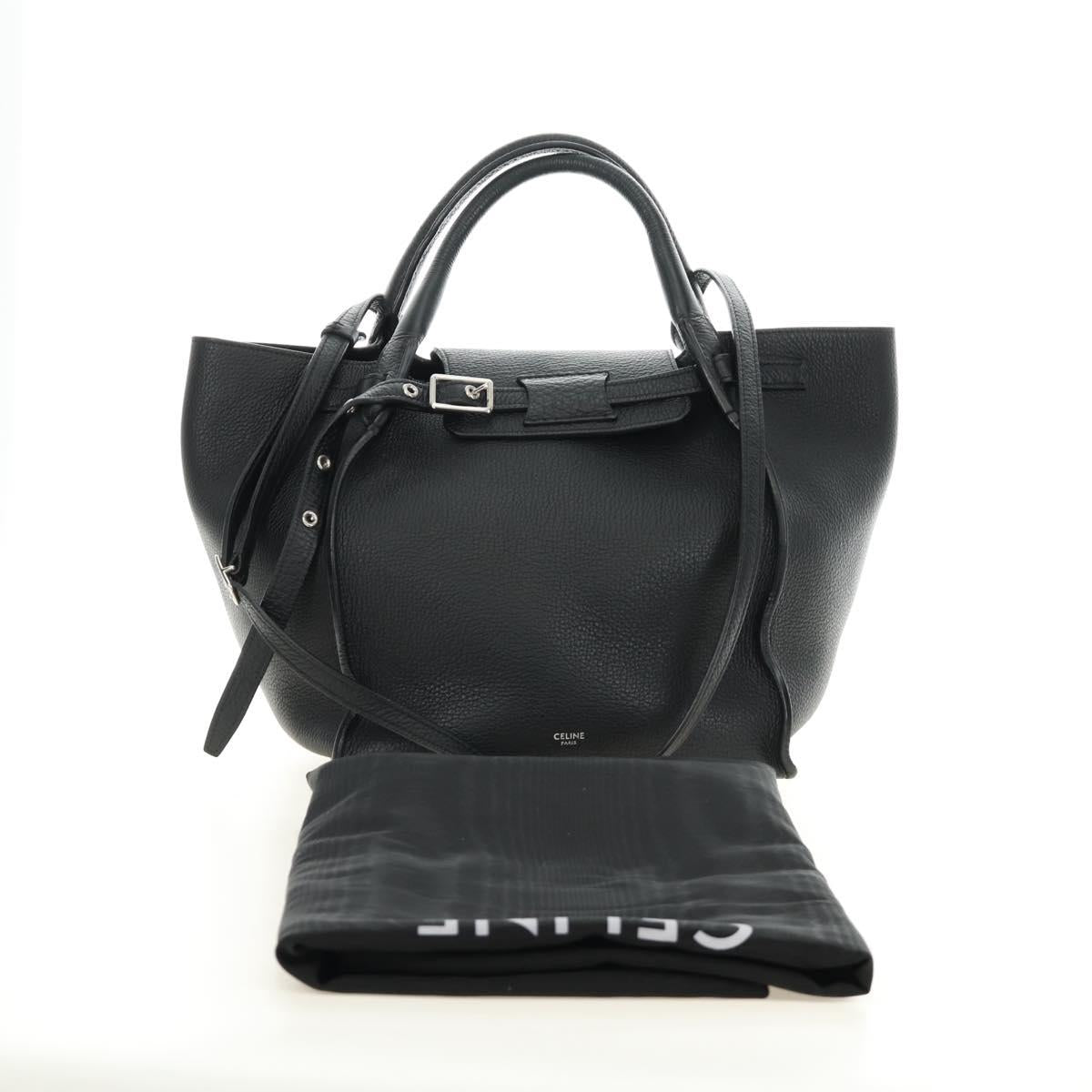 CELINE Big bag Small Hand Bag Leather Black Silver Auth 189349SAM